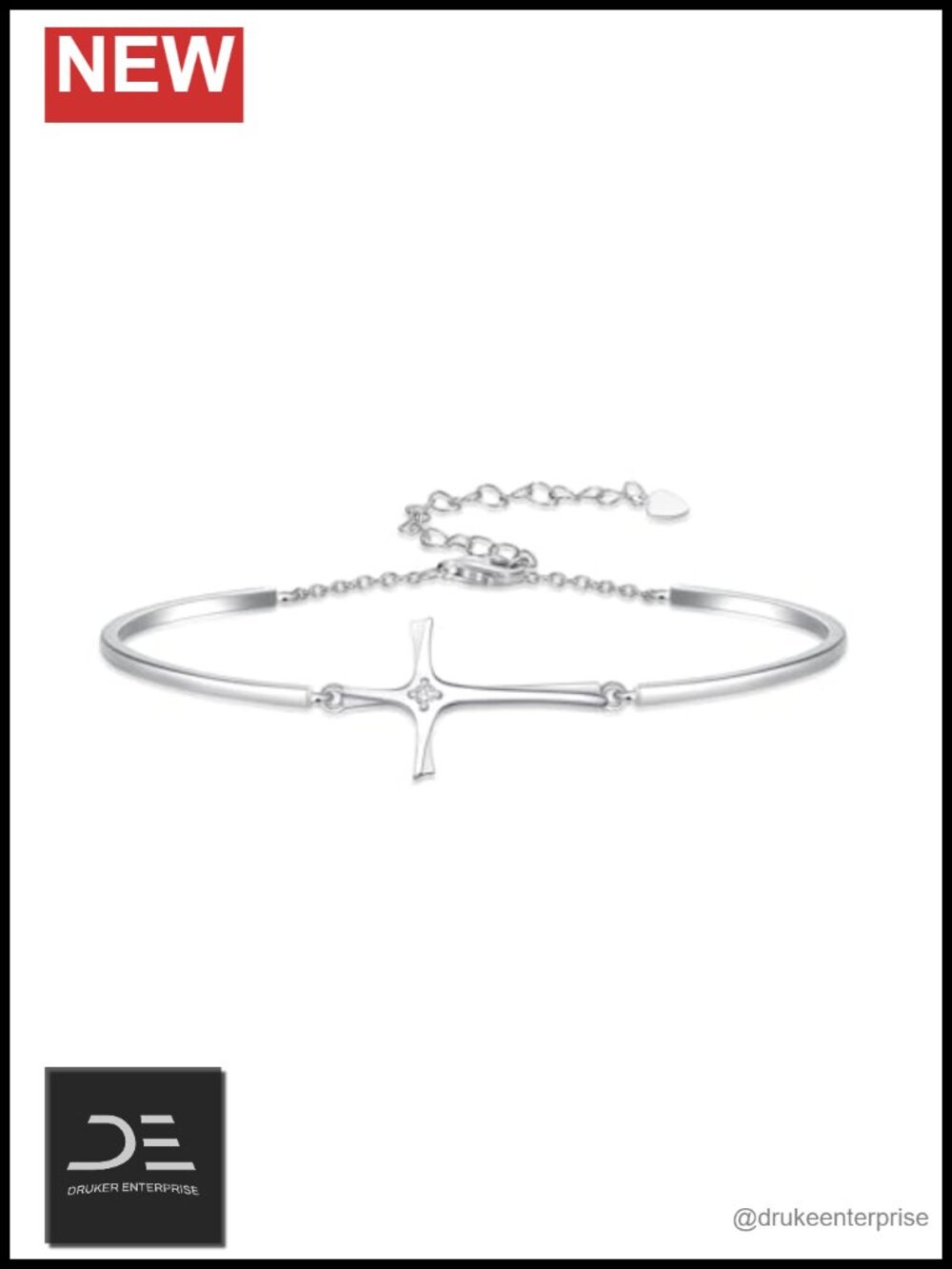 Diamond Cross Bangle Bracelet 925 Sterling Silver Lab Grown Diamond D VVS